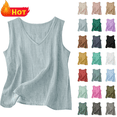 thumbnail image 1 of lcziwo Women Wide Strap Tank Top Linen Breathable Loose Camisole Solid Color V Neck Sleeveless Undershirt Light Blue L, 1 of 5