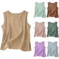thumbnail image 1 of lcziwo Women Wide Strap Tank Top Linen Comfortable Loose Side Slit Camisole Solid Color Crew Neck Sleeveless Undershirt Pink XXXL, 1 of 6