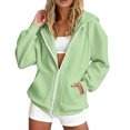 thumbnail image 1 of lcziwo Women Zip Up Hoodie Athletic Oversized Long Sleeve Jackets with Pockets Casual Solid Color Drawstring Hoodies Fall 2026 Green,XXL, 1 of 7