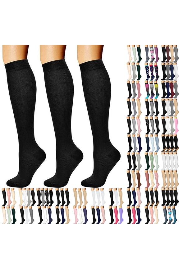 Women's 3 Pairs Compression Socks Solid Color Cotton Soft Knee High Warm Stockings Back to School Clothes, Purple, L/XL