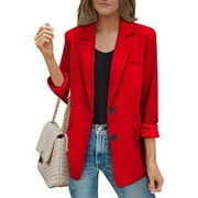 LCZIWO Women's Blazers for Fall,Blazers for Women Business Casual Long Sleeve Lapel Open Front Button Work Office Blazer Jackets 2024 Red,M