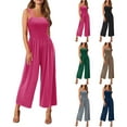 thumbnail image 1 of lcziwo Women's Casual Loose Overalls 2025 Summer Sleeveless Wide Leg Pant Rompers Pleated Elastic Waist One Piece Jumpsuits with Pockets Lightning Sales, 1 of 9