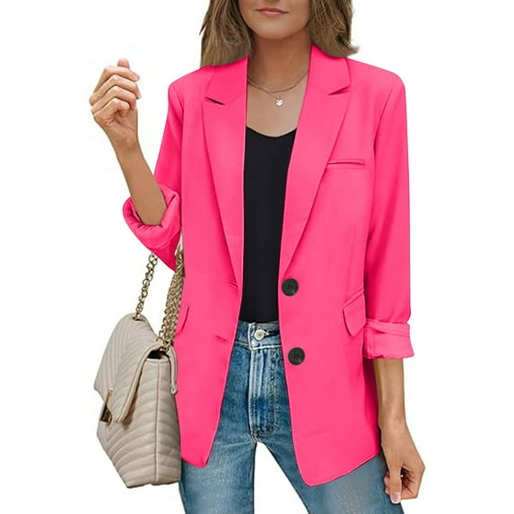 lcziwo Women's Fall Blazers,Womens Bussiness Casual Blazers Open Front Long Sleeve Work Office Blazer Jacket Button Lapel Blazer Pink,XL