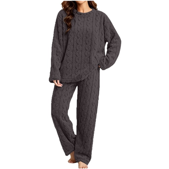 lcziwo Women's Fleece Pajama Sets Winter Warm Fuzzy Ribbed Sleepwear Comfy Soft Fluffy Pjs 2 Piece Loungewear Plush OutfitsDark Gray,Free Size