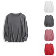 thumbnail image 1 of lcziwo Women's Long Sleeve Crew Neck Shirts Cotton Comfy Pajamas Solid Color Loose Pullover Tops Sleepwear, Red, S, 1 of 8