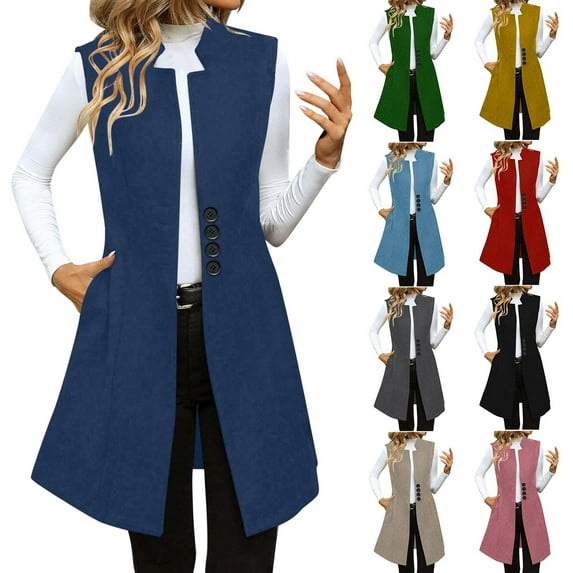 lcziwo Women's Mid-Long Blazer Vest Loose Open Front Elegant Sleeveless Waistcoat Fall Solid Cardigan Jackets Business Casual Outfits Red XXL,
