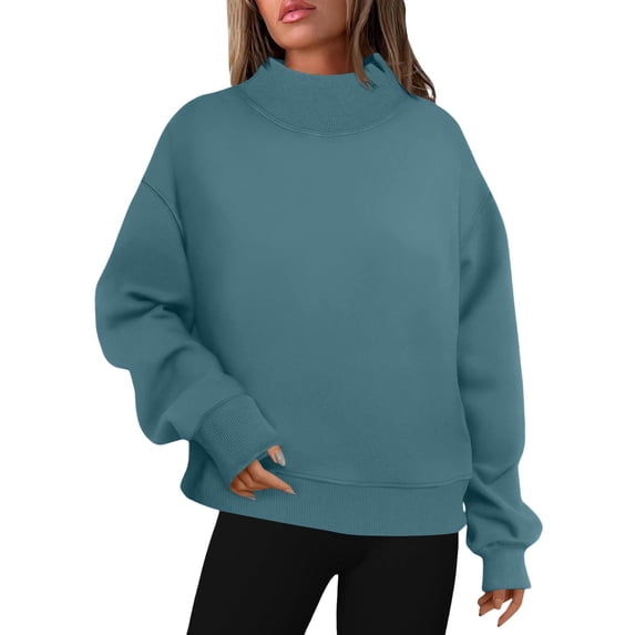 lcziwo Women's Mock Neck Sweatshirt Fall Oversized Long Sleeve Pullover Tops Basic Casual Loose Fit Sweatshirts 2026 Navy,XXL
