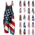 thumbnail image 1 of lcziwo Women's One Piece Jumpsuits 4th of July Outfits 2025 Summer Linen Wide Leg Long Rompers Beach Vacation Clothes American Flag Patriotic Overalls Red L, 1 of 6
