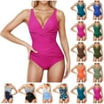 thumbnail image 1 of lcziwo Women's One Piece Swimsuits Tummy Control Ruched Push Up Bathing Suit Solid Casual Sleeveless Bodysuits Summer Holiday Swimwear Orange L Back to College Sales, 1 of 7