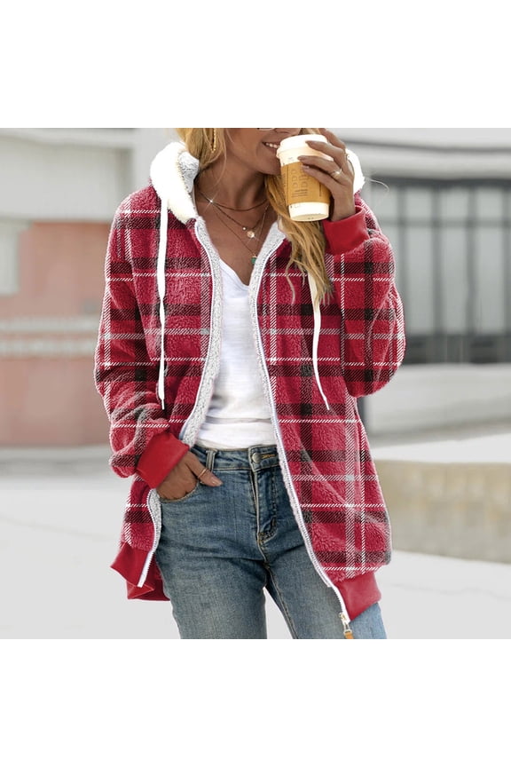 Women's Oversized Sherpa Jacket 2024 Color Block Long Sleeve Drawstring Fluffy Fuzzy Fleece Jackets Winter Warm Thick Hooded Outerwear Coats with Pockets