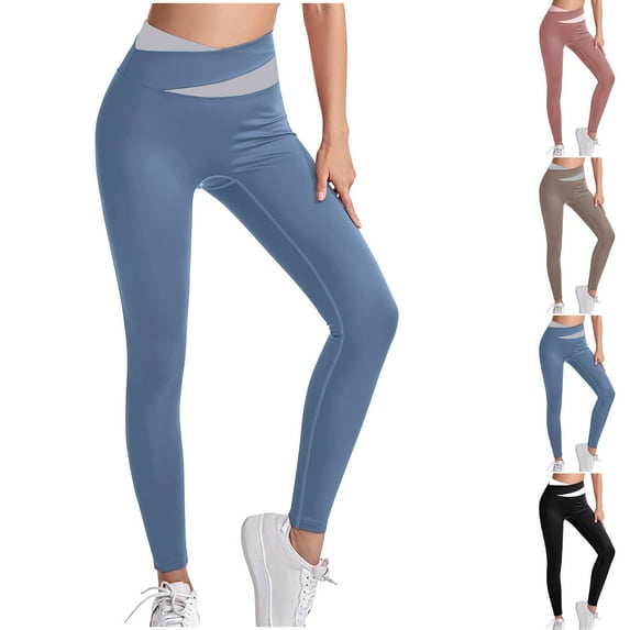 lcziwo Women's Pants Soft Stretch Leggings V Corss High Waisted Color Block Slim Fit Athletic Leggings Quick Dry Workout Tights Red L