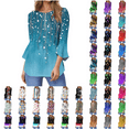 thumbnail image 1 of lcziwo Women's Pleated Henley Shirts Casual Loose Fit Button Neck Tunic Tops St Patricks Day Shamrock Irish Shirt Holiday 3/4 Bell Sleeve Blouses Green M, 1 of 6