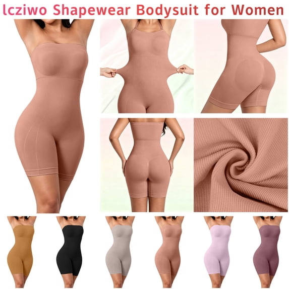 lcziwo Women's Short Bodysuit Tummy Control Shapewear Seamless Body Shaper with Removable Straps Khaki S