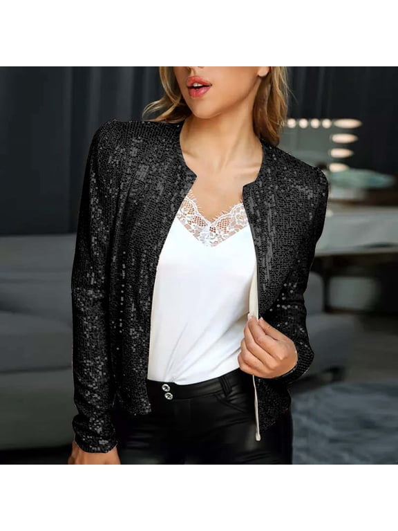 Women's Sparkle Sequins Jacket Blazer Jacket ,Sequin Jackets for Women Long Sleeve Open Front Glitter Cropped Blazer Coat Womens Shiny Short Party Outfits Tops