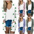 thumbnail image 1 of lcziwo Women's St. Patrick's Open Front Cardigan Lucky Clover Print Lightweight Shrugs Festival Party Long Sleeve Cardigans with Pockets Limited Time Deal,Purple,L, 1 of 6