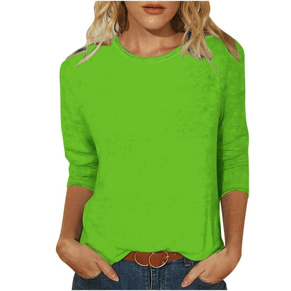 lcziwo Women's Summer Casual 3/4 Sleeve Solid Color Loose Tunic Tops Round Neck Dressy Blouse Basic Casual Tees 2025 Green,XL