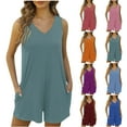 thumbnail image 1 of lcziwo Women's Summer V Neck Tank Top Romper Sleeveless Loose Casual Short Jumpsuits Solid Color One Piece Overalls with Pockets Clothes, 1 of 8