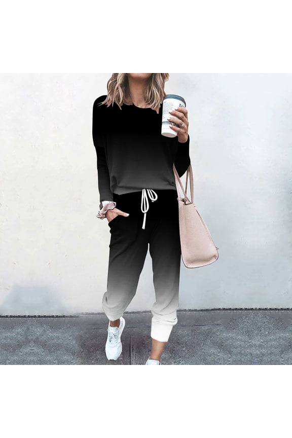Women's Tie Dye Gradient Casual Long Sleeve Soft Cotton Sweat Suits, 2-Piece Sets