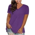 thumbnail image 1 of lcziwo Women's V Neck Shirt Casual Dressy Loose Fit Blouses Short Sleeve Solid Color Tunic Tees Loose Fit Comfy Basic Tops Purple,L, 1 of 8