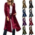 thumbnail image 1 of lcziwo Women's Velvet Open Front Long Trench Coat Back High Slit Tailcoat Blazer Solid Casual Long Cardigans Suit Jacket with Pockets Wine XL,, 1 of 9