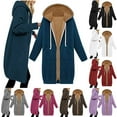 thumbnail image 1 of lcziwo Women's Winter Coat Sherpa Lined Zip Up Hoodies Long Sweatshirt Jacket Warm Fleece Lining Heavyweight Hooded Jacket Today's Deals Navy XXL, 1 of 9