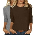 thumbnail image 1 of lcziwo Womens 2 Pack 3/4 Sleeve Tops for Women Round Neck Dressy Basic Plain Solid Color Tees Casual Elbow Length Loose Fit T Shirts Pullover Top 2025 Brown,M, 1 of 5