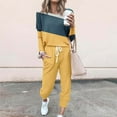 thumbnail image 1 of lcziwo Womens 2 Piece Sweatsuit Outfit Fall Long Sleeve Color Block Long Sleeve and Sweatpants Tracksuit Travel Workout Jogger Sets 2024 Yellow S, 1 of 5
