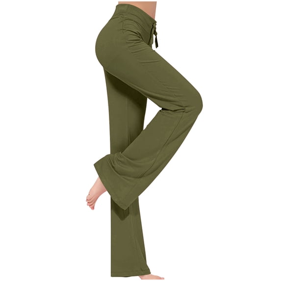 lcziwo Womens Army Green Yoga Pants High Waisted Workout Pant with Pockets Flare Wide Leg Gym Leggings Tummy Control Drawstring XXXL