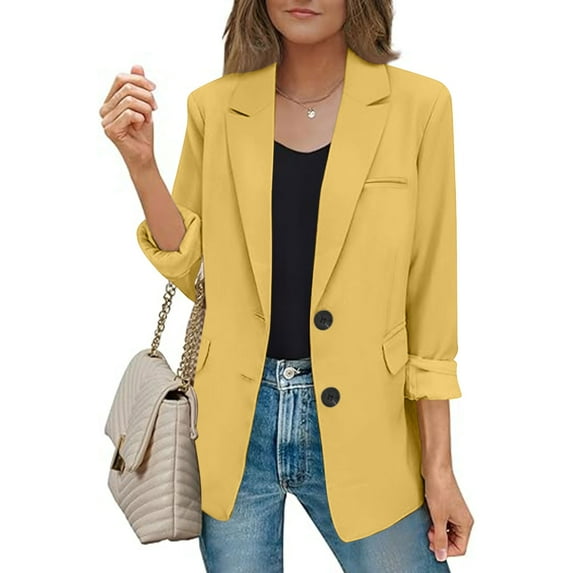lcziwo Womens Blazers for Work Casual,Womens Bussiness Casual Blazers Open Front Long Sleeve Work Office Blazer Jacket Button Lapel Blazer Yellow,M