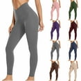 thumbnail image 1 of lcziwo Womens Butt Lifting Flare Leggings V Crossover High Waisted Tummy Control Yoga Pants Solid Casual Running Workout Legging Pant Beige M, Lightening Sale, 1 of 8