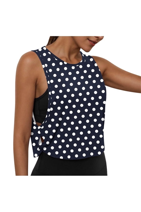 Womens Cami Top Polka Dot Print Open Side Crop Lightweight Blouse Summer Holiday Round Neck Sleeveless Undershirt Pink XXL