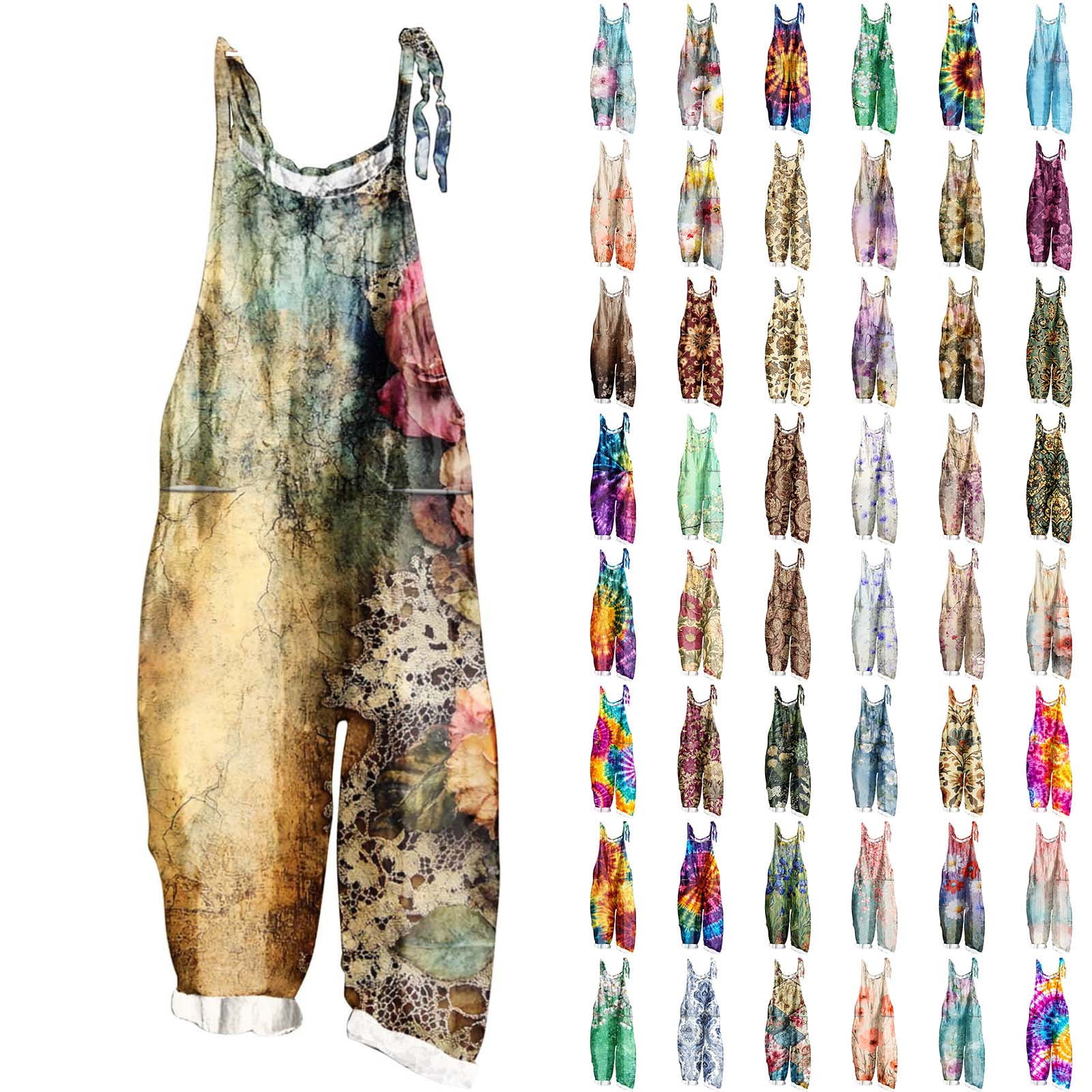 Multicolor Rompers lcziwo Womens Casual Loose Overalls Jumpsuits One Piece Sleeveless Wide ...