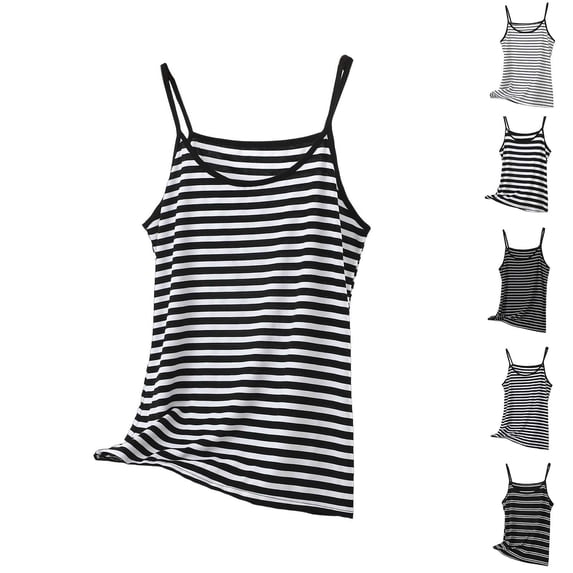 lcziwo Womens Tank Tops Model Striped Print Summer Round Neck Tanks Top Plus Size Comfy Halter Sleeveless Undershirt Dark Gray L