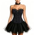 thumbnail image 1 of lcziwo Womens Duty Boned Corset with Wide Lace Gothic Necklace Pirate Steampunk Bustier Shapewear Halloween Costumes Black XL, 1 of 9