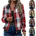 thumbnail image 1 of lcziwo Womens Fall Fashion Plaid Long Sleeve Bomber Jacket Lightweight Zip Up Shacket Jacket Varsity Coat Outwear for Teen Girl Clothes Red XL, Gifts for Mom, 1 of 9