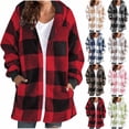 thumbnail image 1 of lcziwo Womens Fleece Plaid Hoodies Jackets Casual Open Front Long Sleeve Cardigans Warm Plush Winter Coats Outerwear with Pockets, Beige, S, 1 of 7