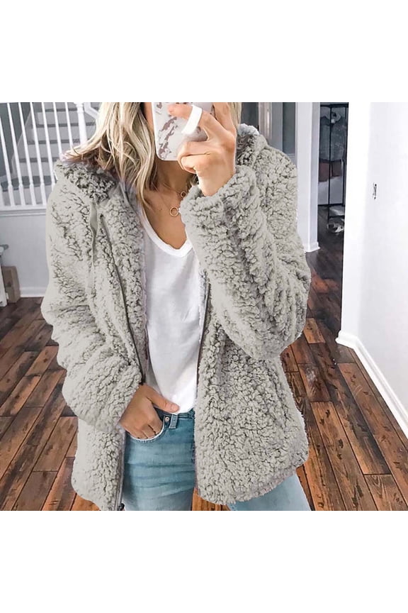 Womens Fuzzy Fleece Jacket,Womens 2023 Winter Fuzzy Fleece Jacket Berber Fleece Zip Up Coat Solid Color Sherpa Fuzzy Faux Cardigan with Pocket