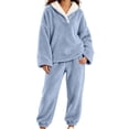 thumbnail image 1 of lcziwo Womens Fuzzy Pajamas Sets Winter Warm Fleece Sleepwear Comfy Soft Coral Fluffy Pjs 2 Piece Loungewear Plush Outfits Blue,M, 1 of 8