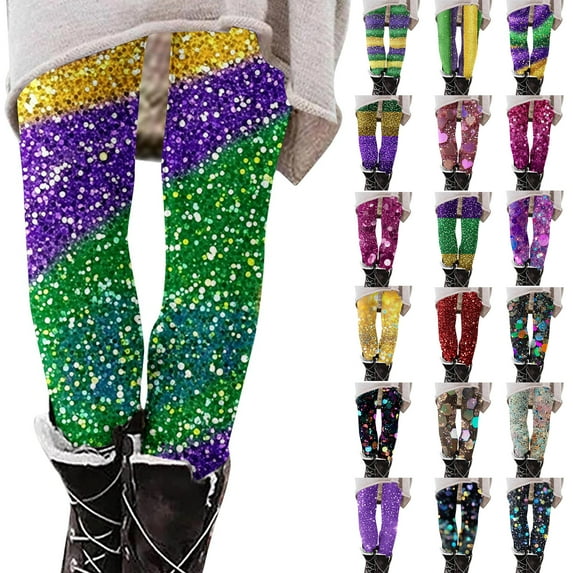 lcziwo Womens High Waisted Tummy Control Yoga Pants Trendy Glitter Sequin Print Tight Workout Leggings for 2025 New Years Eve Party Multicolor M, Sales Today