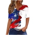thumbnail image 1 of lcziwo Womens Independence Day Tops Three Quarter Sleeve Button Up T-shirt Patriotic Stars Print V Neck Tunic Tees Casual Trendy Summer 2025 Blouses Multicolor,XXXL, 1 of 5