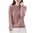thumbnail image 1 of lcziwo Womens Knitted Long Sleeve Sweater Warm Crewneck Solid Color Merino Wool Sweaters Fall Winter Casual Soft Undershirts Pink,L, 1 of 7