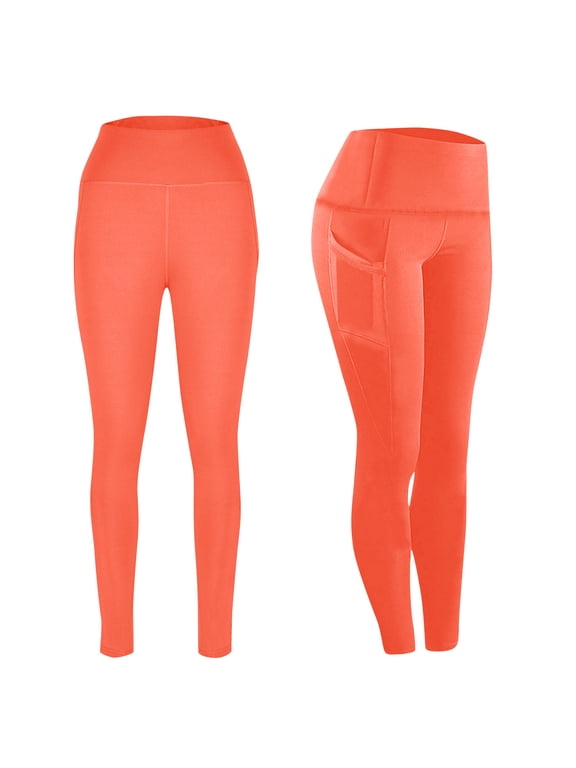 Womens Leggings with Pockets High Waisted Lightweight Stretchy Quick Dry Pants Solid Color Soft Workout Yoga Trousers Orange,XL