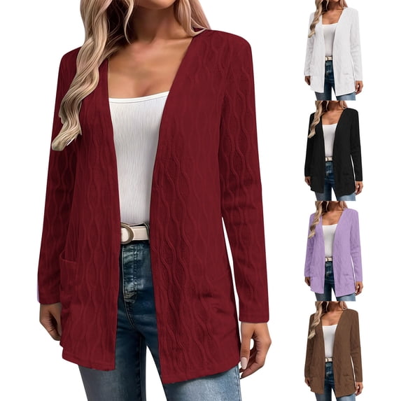 lcziwo Womens Long Sleeve Cardigan Solid Color Open Front Knit Sweater Casual Loose Outerwear Shrugs Tops Black XXXL