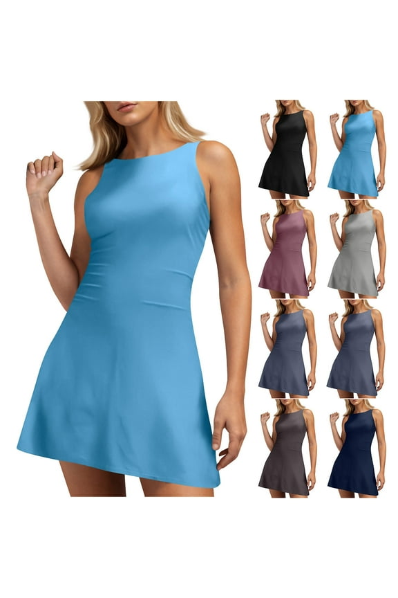 Womens Open Back Tennis Dress Sleeveless Built in Shorts Golf Athletic Dress 2025 Summer Gym Yoga Romper Purple L