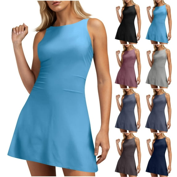 lcziwo Womens Open Back Tennis Dress Sleeveless Built in Shorts Golf Athletic Dress 2025 Summer Gym Yoga Romper Today's Sales of The Day Navy XL