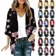 thumbnail image 1 of lcziwo Womens Oversized Chiffon Kimono Casual Hawaiian Cover Up Lightweight Cardigans Open Front Tops Floral Print 3/4 Sleeve Cardigan Multicolor L 50 Percent off Sales Today, 1 of 6