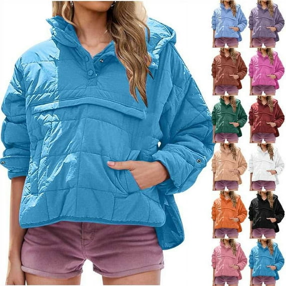lcziwo Womens Oversized Puffer Jacket Quilted Dolman Hoodies Pullover Long Sleeve Lightweight Warm Tops Coat Green L