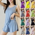 thumbnail image 1 of lcziwo Womens Pajamas Ruffle Solid Color 2 Piece Outfit Supportive Wide Strap Round Neck Tank Tops and Elastic Waist Short Pajama Set Gold L, 1 of 6