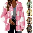 thumbnail image 1 of lcziwo Womens Plus Size Flannel Jacket Button Down Long Sleeve Plaid Coats 2024 Winter Trendy Lapel Collared Thicken Warm Outerwear,Coffee,S, 1 of 8
