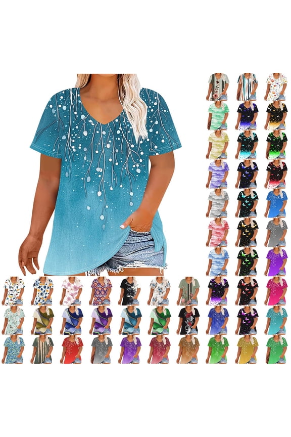 Womens Plus Size Tunic Tops Summer Short Sleeve V Neck Tee Shirt Fashion Marble Print Oversized Blouses Loose Casual Tshirts Purple 4XL Todays Daily Sales
